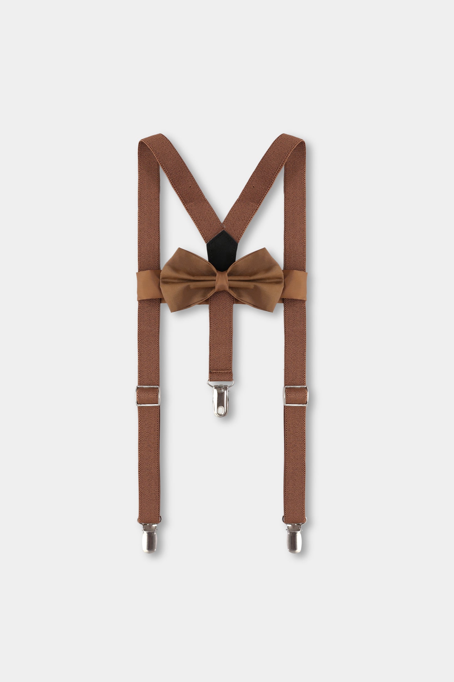 Boys Adjustable Brown Suspenders with Bowtie