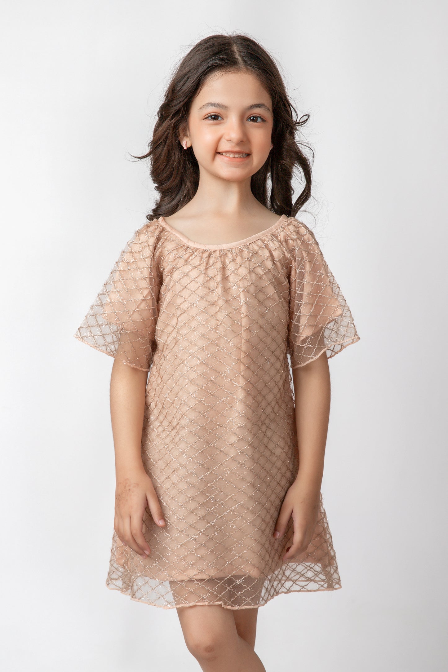 فستان بيج متوهج من الشبك الفاخر