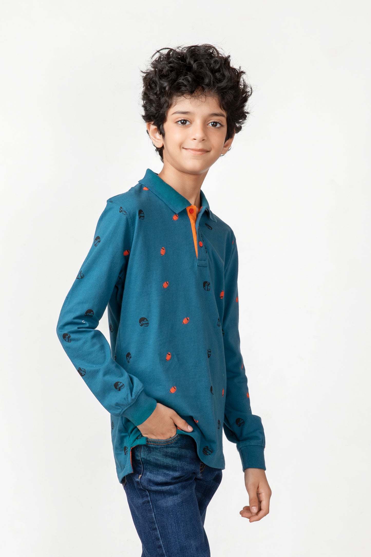 قميص بولو رياضي بلون أزرق مخضر