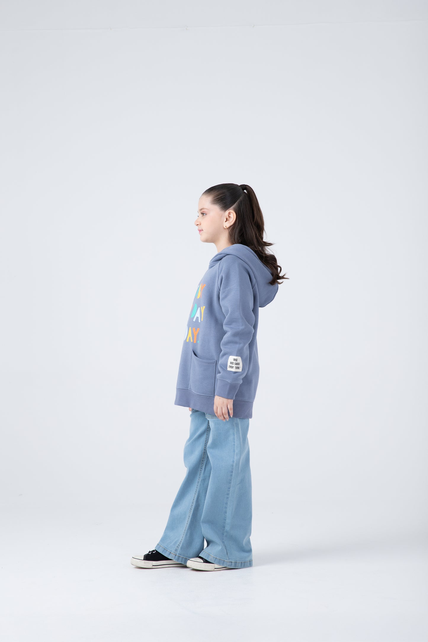 Girls Steel Blue Fleece Hoodie