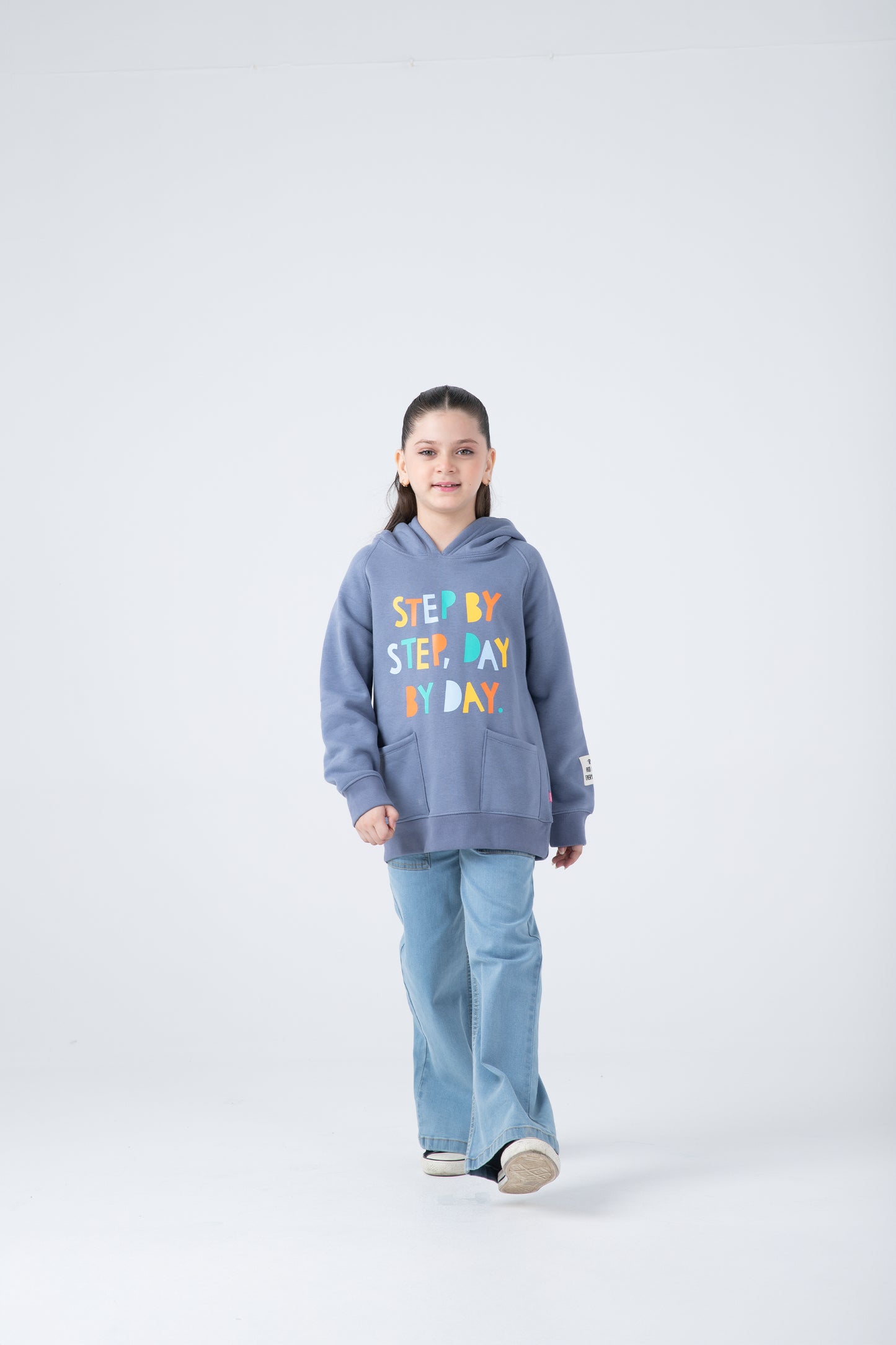 Girls Steel Blue Fleece Hoodie