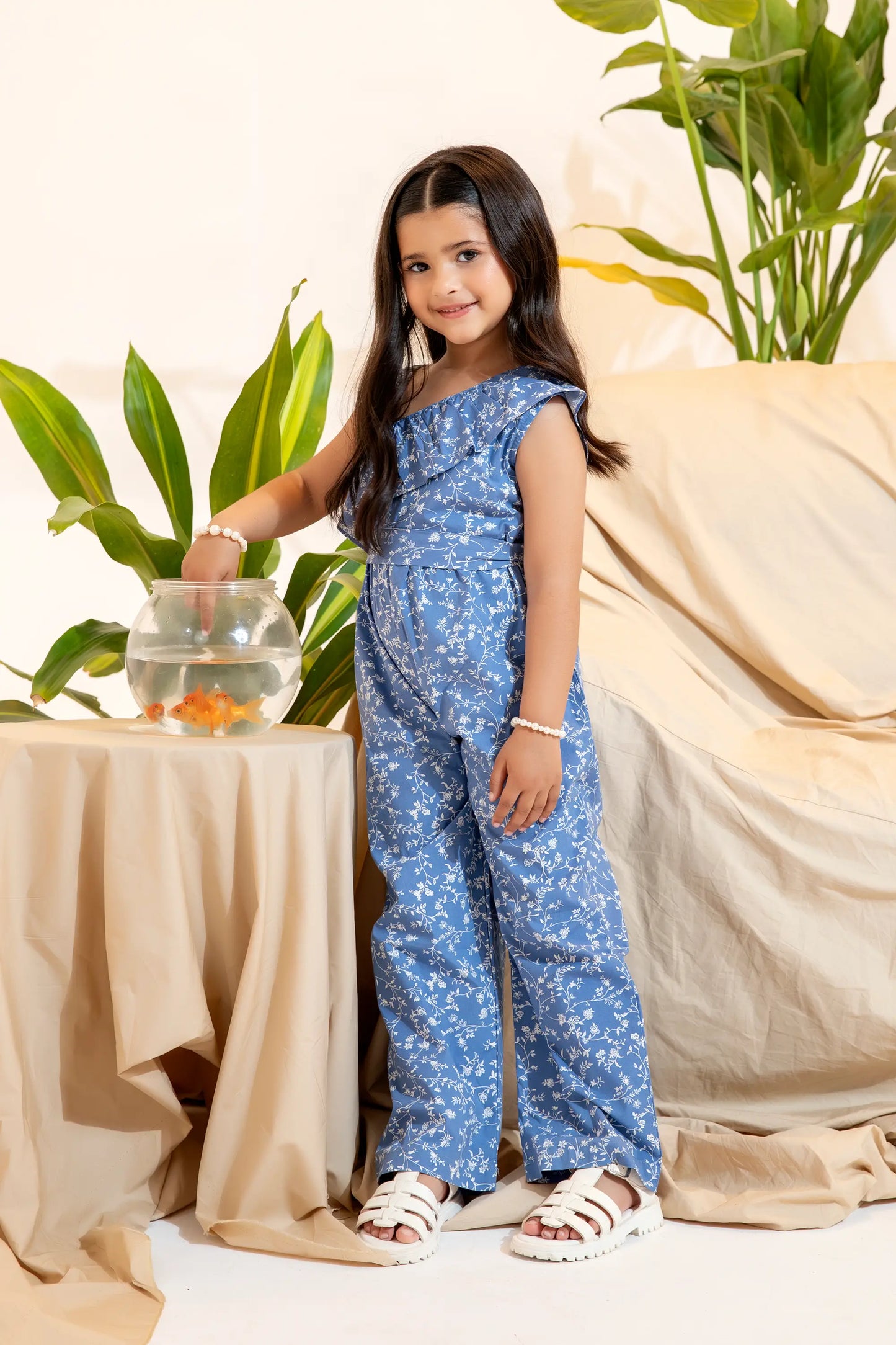 Indigo Bloom Linen Jumpsuit