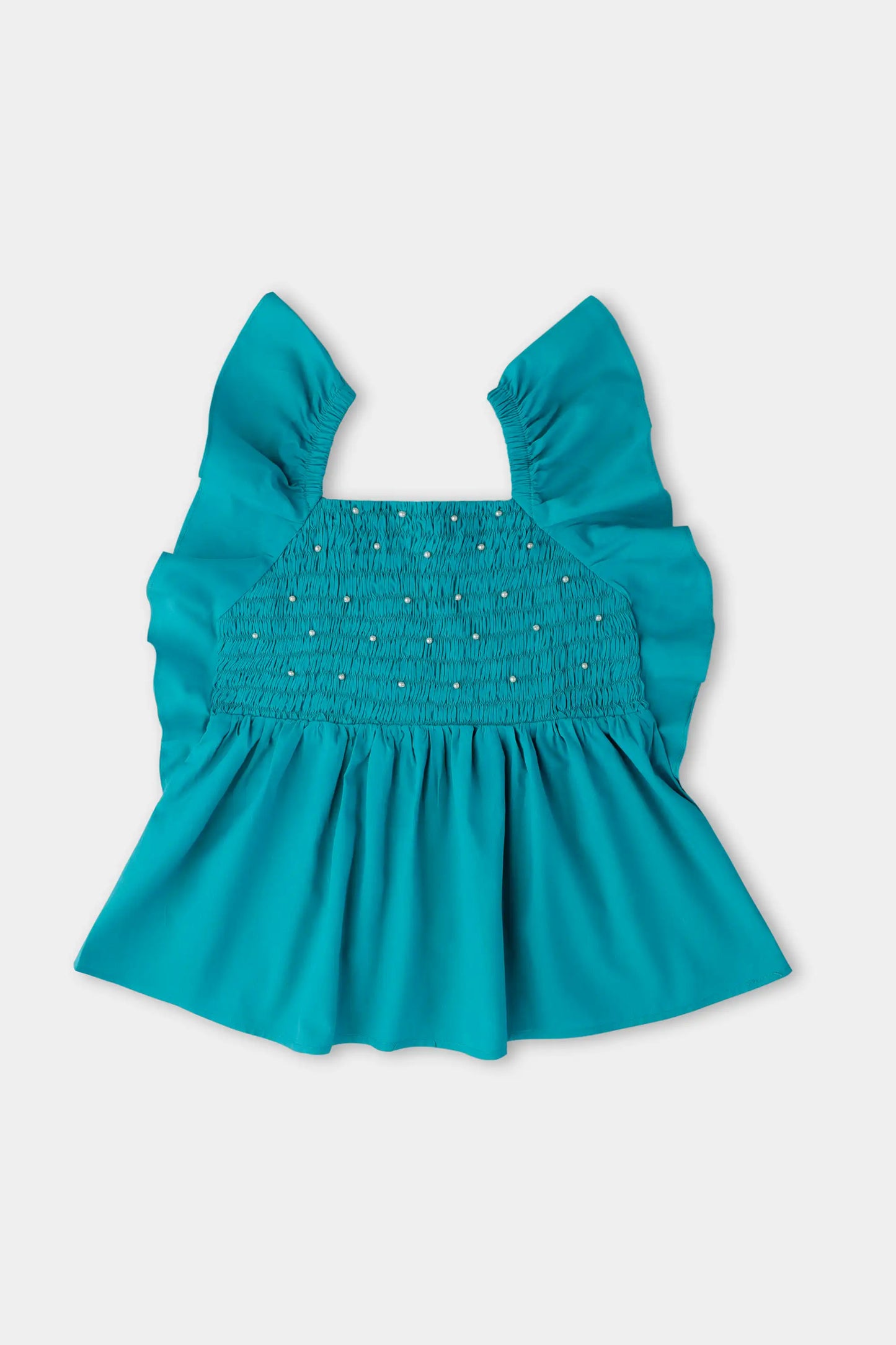 بلوزة سموك مزينة باللؤلؤ الأخضر