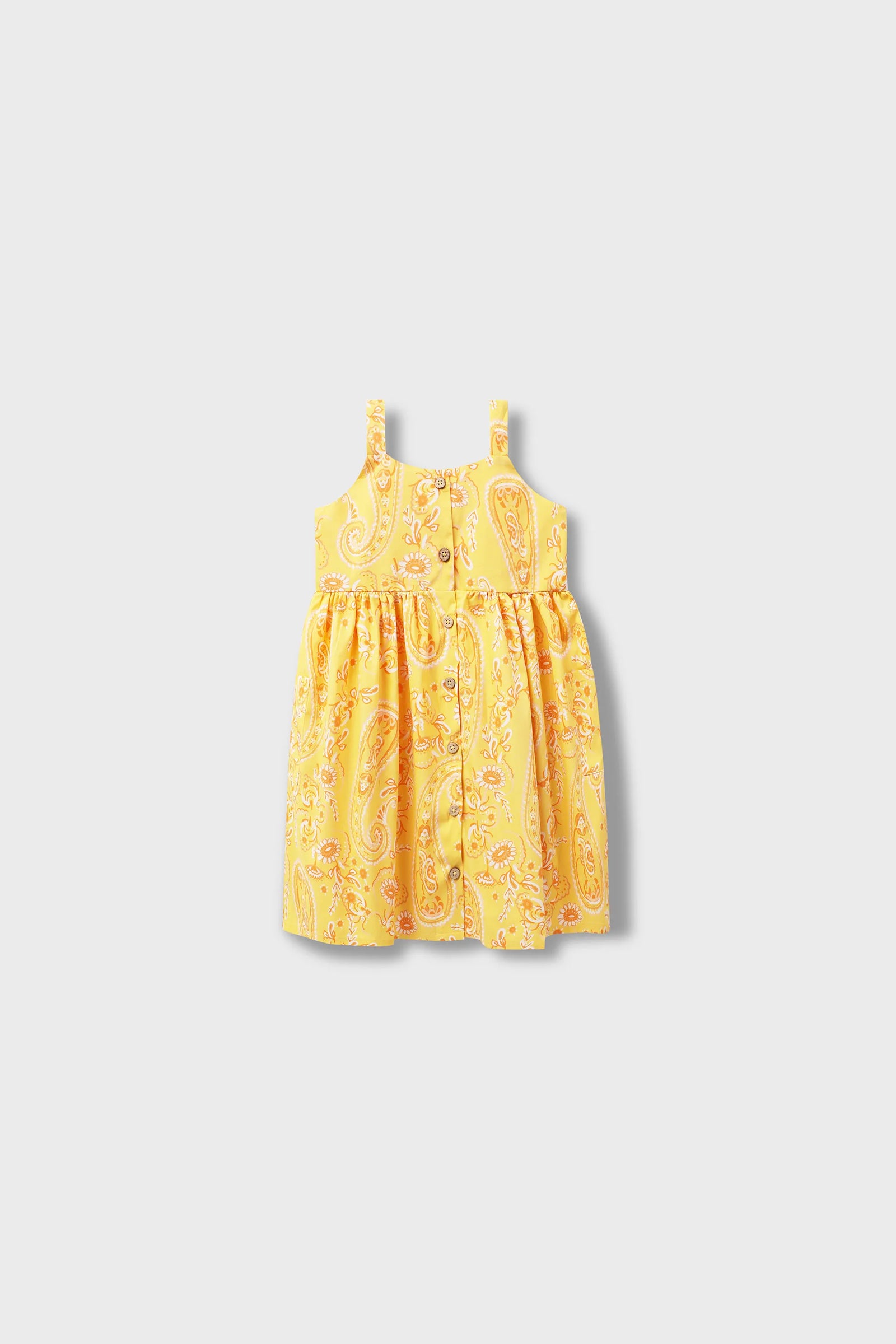 Yellow Paisley Printed Cotton Dress