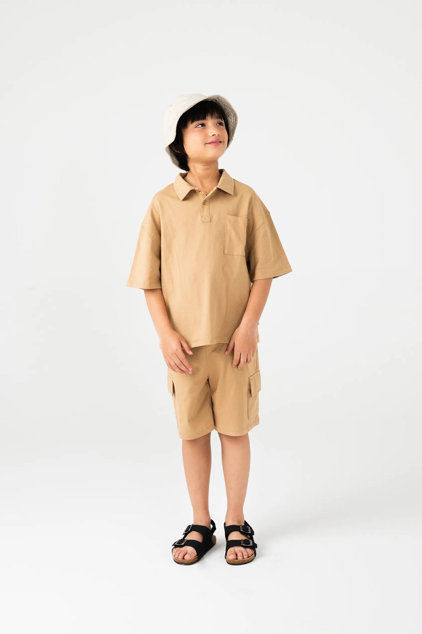 Boys Solid Beige Jersey Co-ord Set