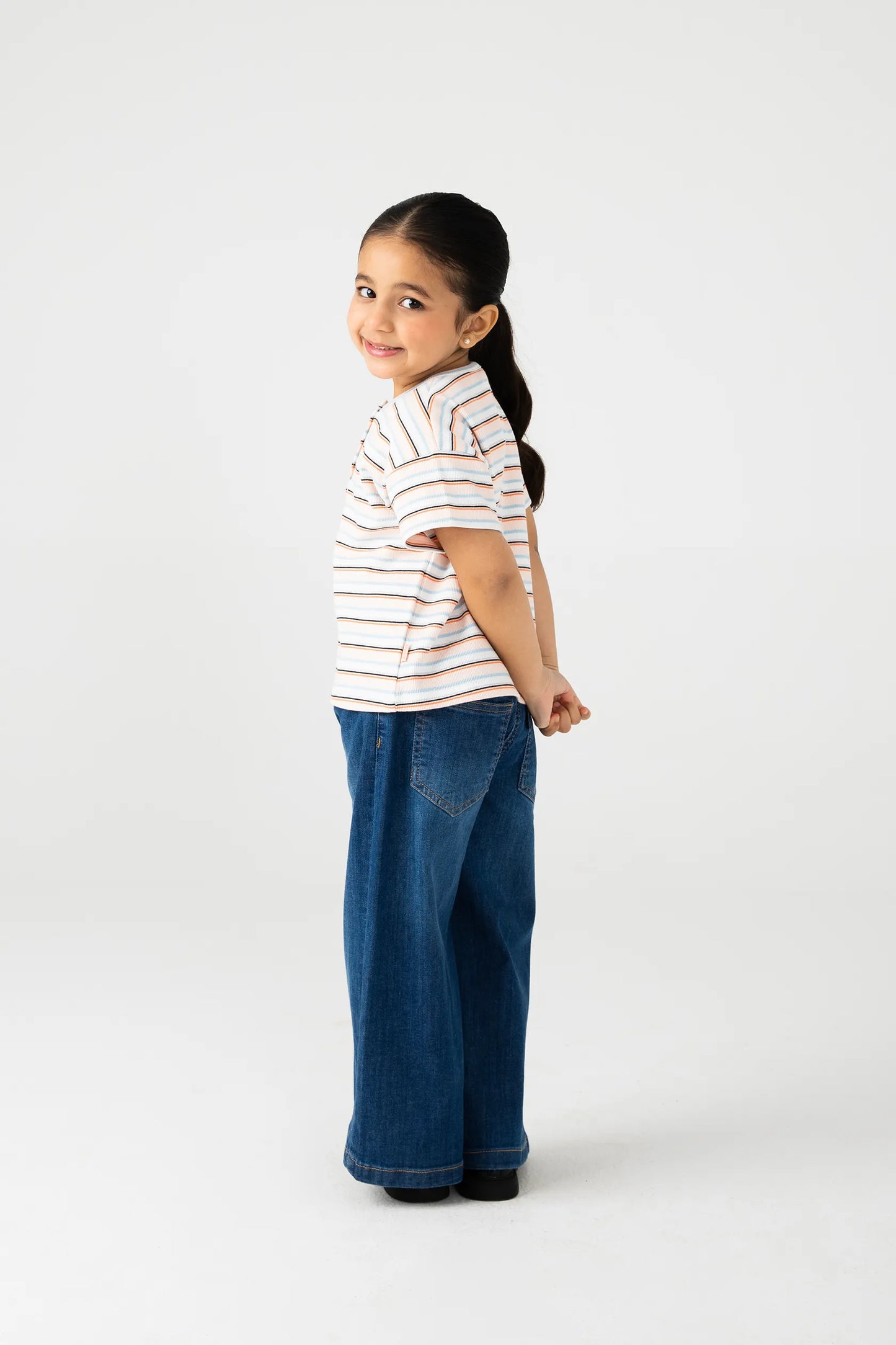 Girls Lycra Striped Henley Tee