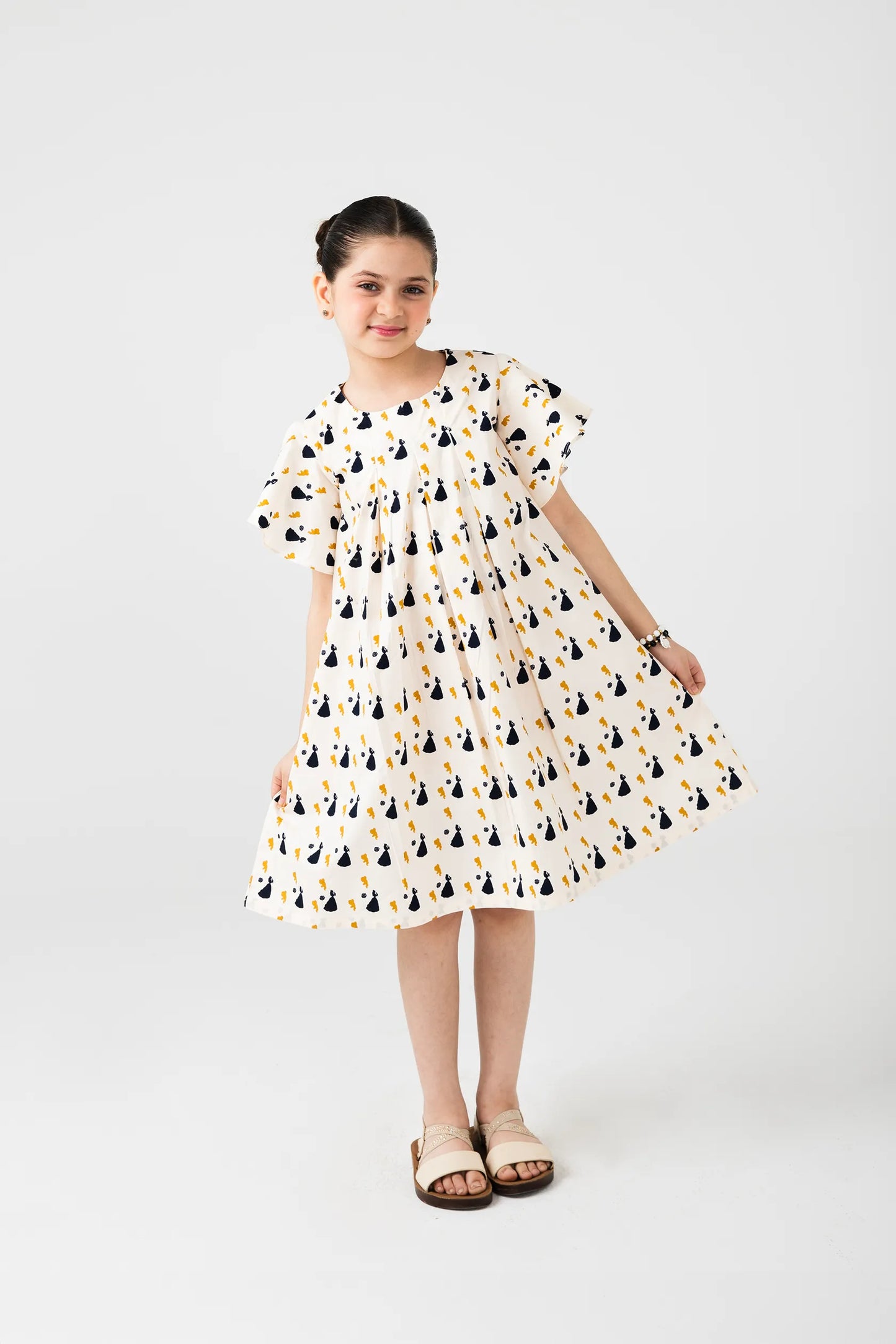 Printed Ivory Cotton Casual Dress