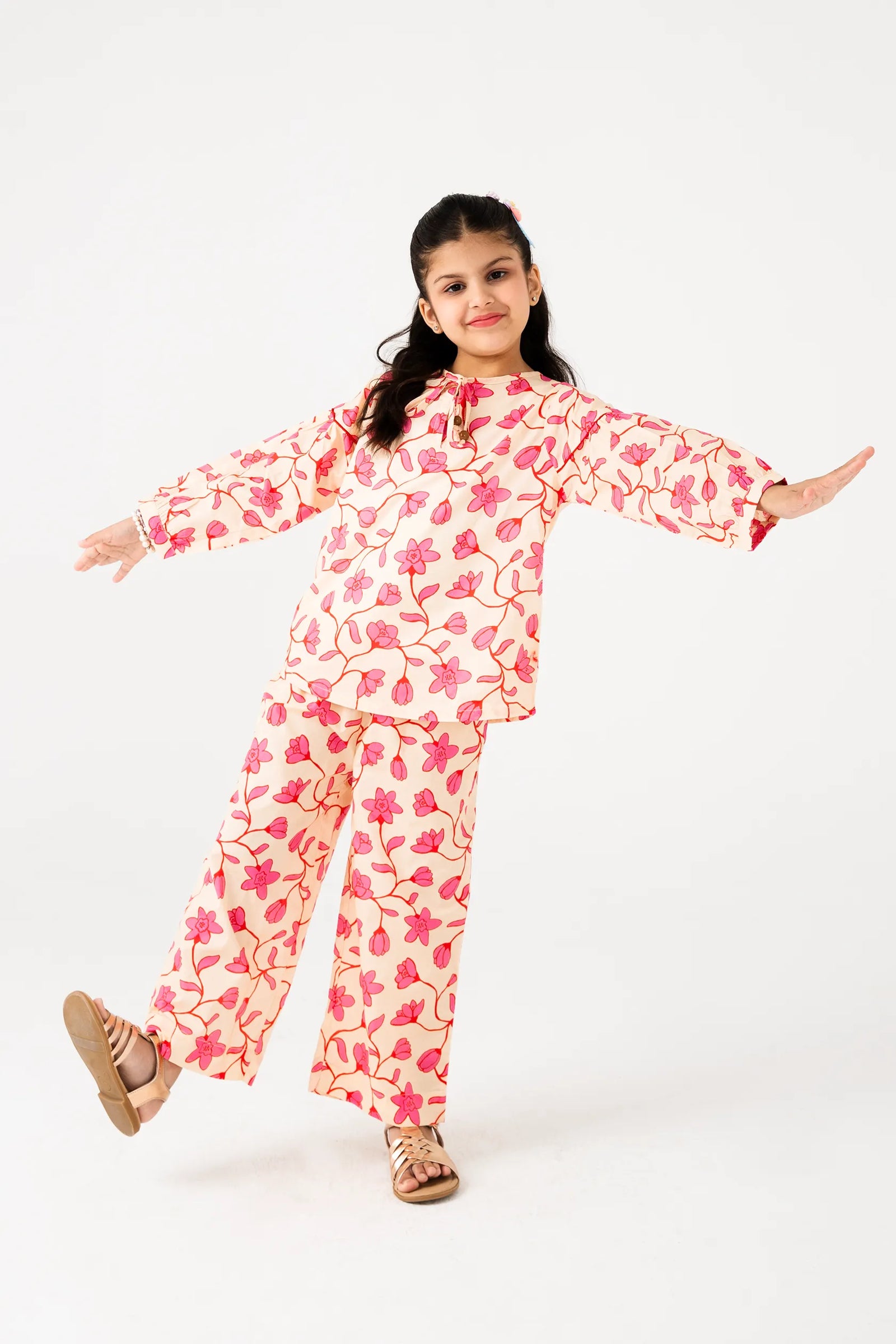 Beige Printed Cotton Co-ord Set