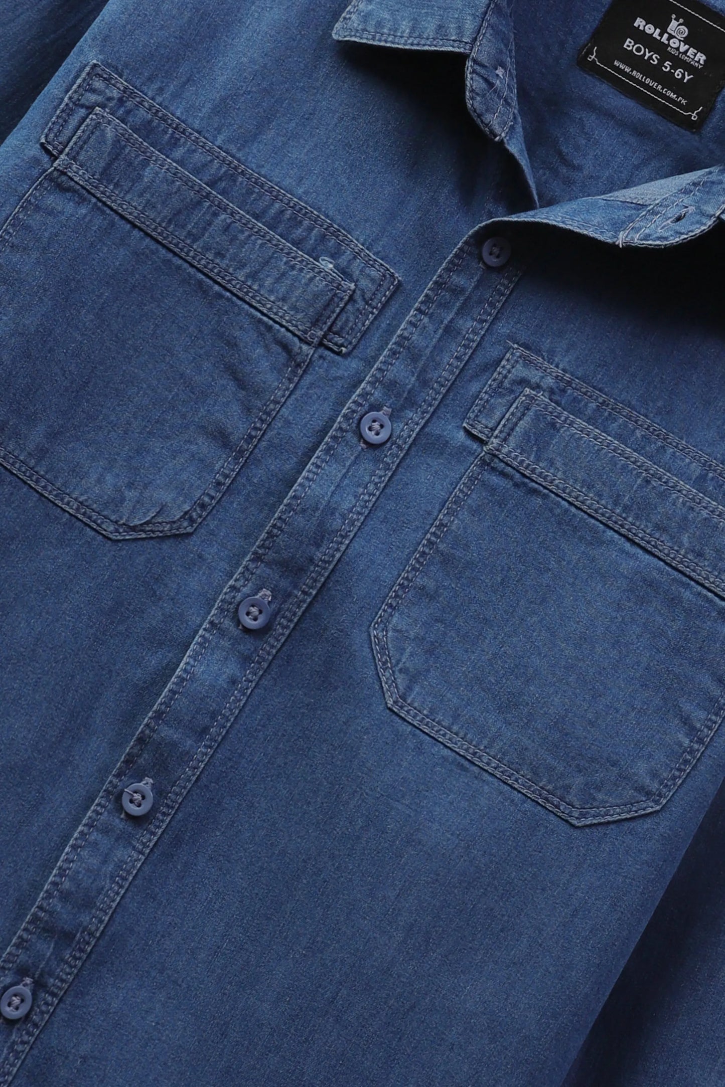 قميص أزرق جينز بأزرار للأولاد