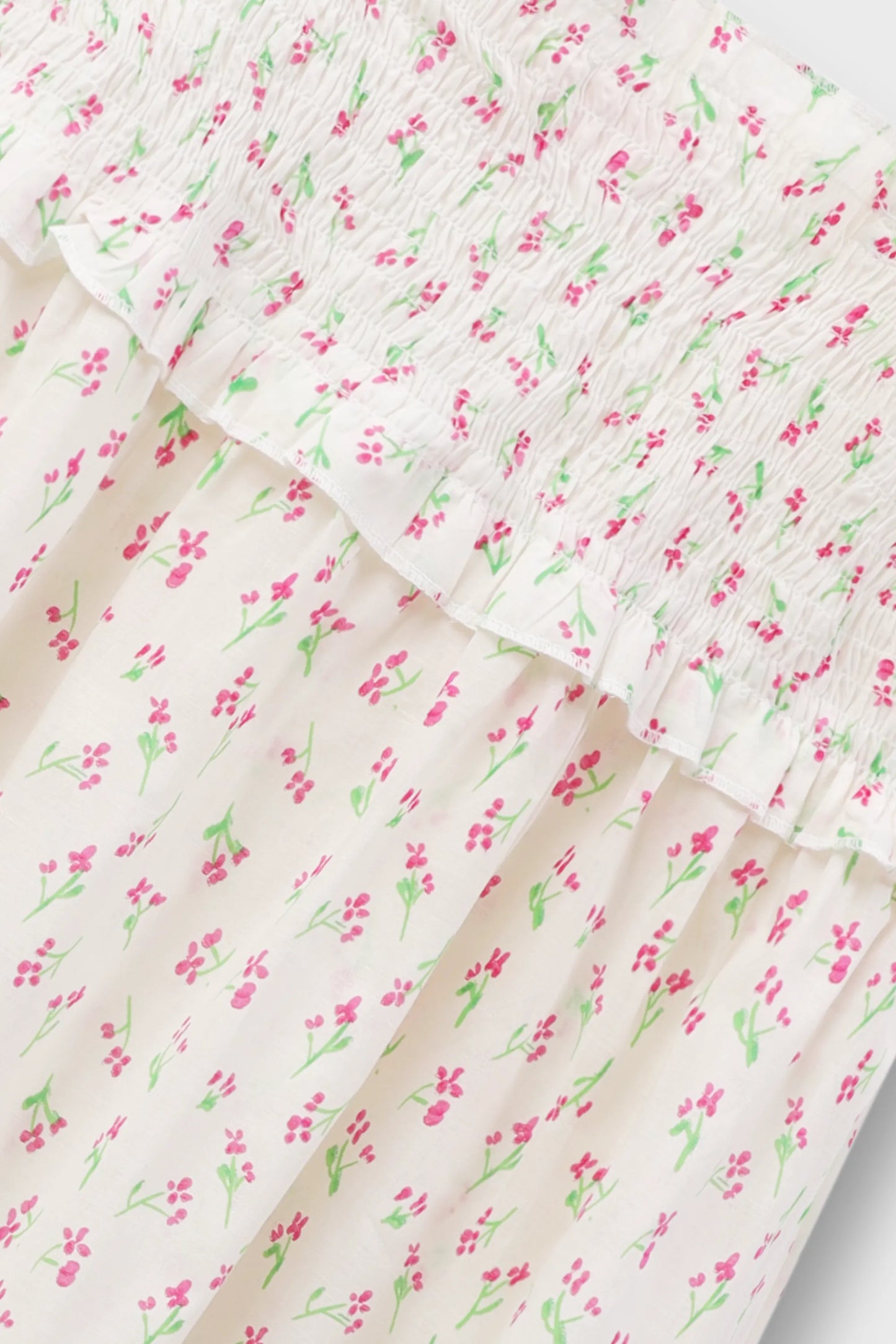 فستان قطني مزموم بنقشة زهور صغيرة