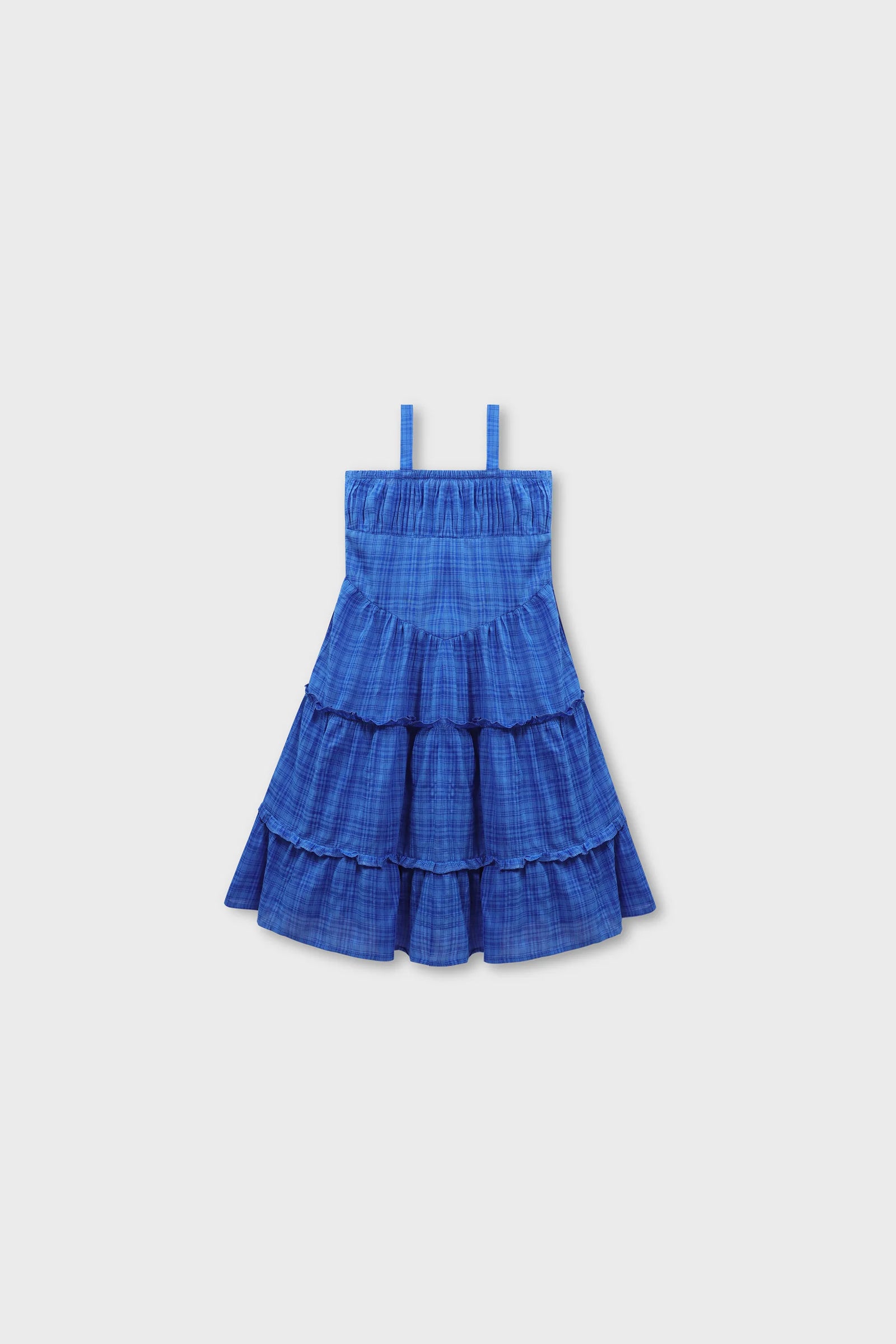 Flowy Blue Checked Cotton Dress