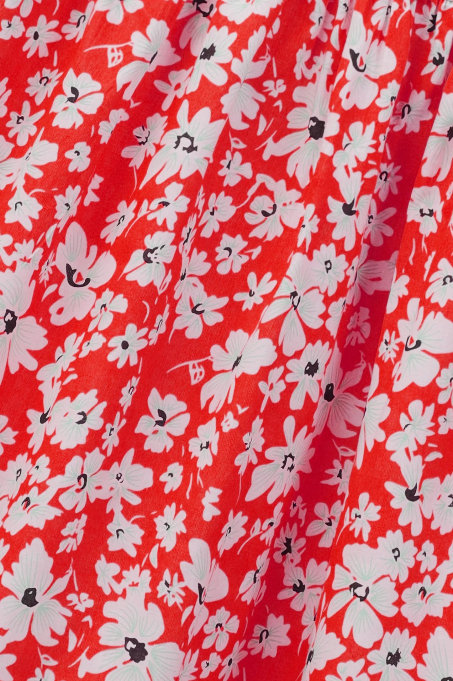 Red Puffy-Sleeve Cotton Dress